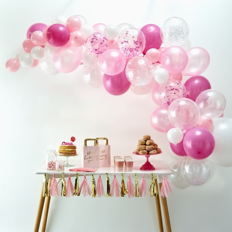 Arco com 70 Balões Rosas e Brancos 4m | FestasParty