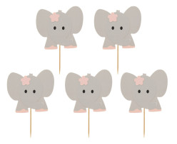 10 Toppers Cupcakes Elefante Rosa