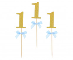 10 Toppers Cupcakes Número 1 Glitter Laço Azul