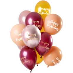 12 Balões Pink Gold Happy Birthday