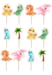 12 Mini Toppers Pequenos Dinossauros