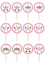 12 Mini Toppers Unicórnio