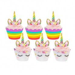 12 Toppers + Envólucros Cupcakes Unicornio