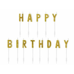 13 Velas Glitter Douradas Happy Birthday 2,5cm