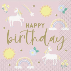 16 Guardanapos Happy Birthday Dainty Unicorn 33cm