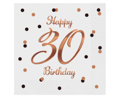 20 Guardanapos Happy 30 Birthday Rose Gold