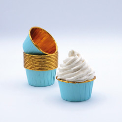 24 Cápsulas Cupcake Forno Azul Claro e Dourado