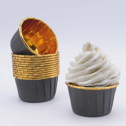 24 Cápsulas Cupcake Forno Preto e Dourado