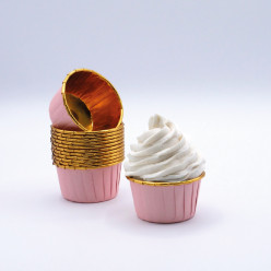 24 Cápsulas Cupcake Forno Rosa e Dourado
