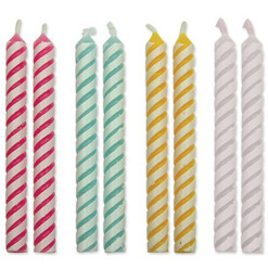24 Velas Pequenas Listadas Coloridas PME