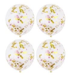 4 Balões Latex Confettis Rosa e Dourado