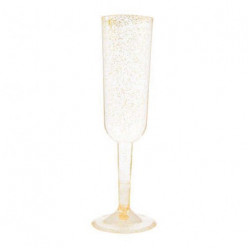 4 Copos Flute Champanhe Dourado Glitter