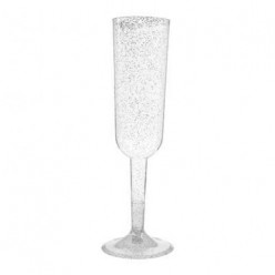 4 Copos Flute Champanhe Prateado Glitter
