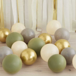 40 Balões Dourado Chrome, Verde Azeitona, Cinza e Nude 5 (13cm)