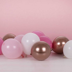 40 Balões Rose Gold Chrome, Branco e Blush 5 (13cm)