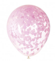5 Balões Confettis Corações Rosa Claro