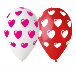 5 Balões Corações Vermelhos e Rosa Premium Ø30cm
