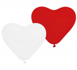 5 Balões Forma Coração Vermelhos e Brancos Premium Ø25cm