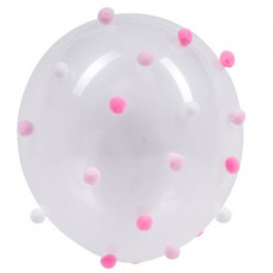 5 Balões Latex com Pompons Rosas e Brancos 30cm