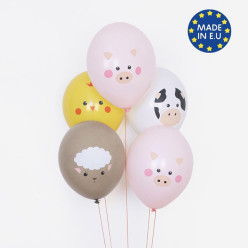 5 Balões Látex Mini Animais da Quinta