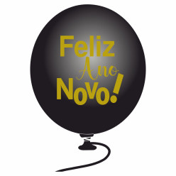 6 Balões Feliz Ano Novo Pretos 12"