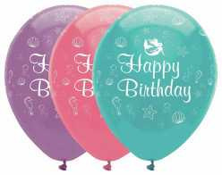 6 Balões Happy Birthday Sereia Sortidos