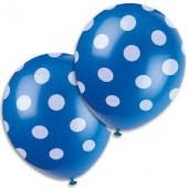 6 Balões látex Azul Royal bolinhas