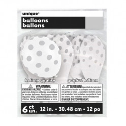 6 Balões Látex Branco Bolinhas Prateadas