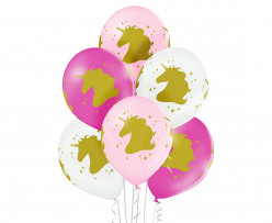6 Balões Latex Cabeça Unicórnio Sortido