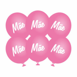 6 Balões Látex Mãe Rosa