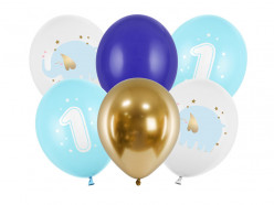 6 Balões Latex Primeiro Aniversário Azul