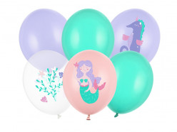 6 Balões Latex Sereia e Mar