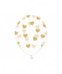 6 Balões Transparentes Corações Dourados