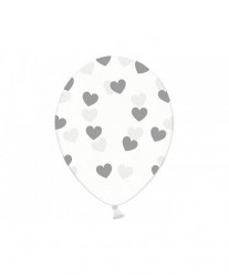 6 Balões Transparentes Corações Prateados