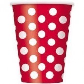 6 Copos Vermelho Bolinhas