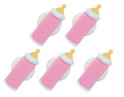6 Mini Toppers Açúcar Biberons  Rosa 3cm
