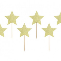 6 Toppers Cupcakes Estrelas Douradas