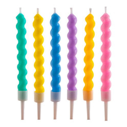 6 Velas de Aniversário Cores Torcidas 10cm