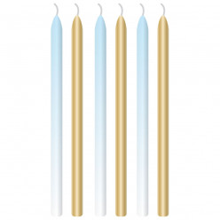 6 Velas Finas Azul-Dourado