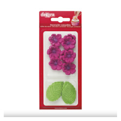 8 Flores Fúcsia + 5 Folhas Verdes de Açúcar