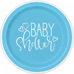 8 Pratos Baby Shower Azul 22cm