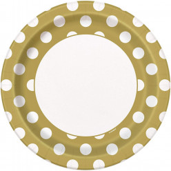 8 Pratos Bolinhas Dourado 22cm