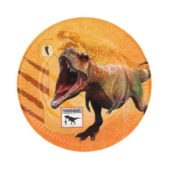 8 Pratos Dinossauro T-Rex 23cm