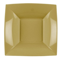 8 Pratos Fundos Plástico Dourado