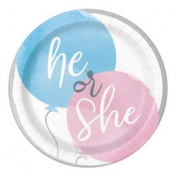 8 Pratos Gender Reveal Party 18cm