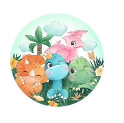 8 Pratos Pequenos Dinossauros 18cm