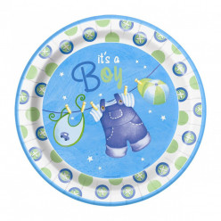 8 Pratos Redondos 23cm Blue Baby Shower