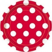 8 Pratos Vermelho Bolinhas 17cm