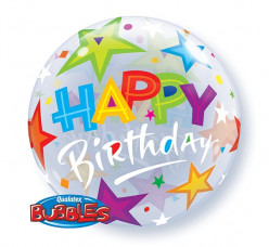 Balão Bubble Happy Birthday Estrelas