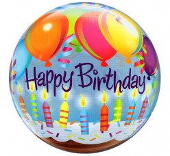 Balão Bubble Happy Birthday Velas e Balões